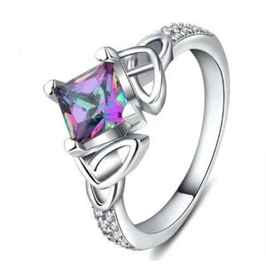 Mystic Topaz Princess Cut Embellished Ring